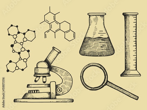 A set of science accessories chemistry. Vector hand drawing