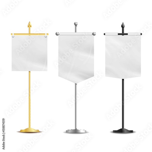 Vector Blank Table Flags. Vector Clean Mockup Isolated On White Background. Empty Flags