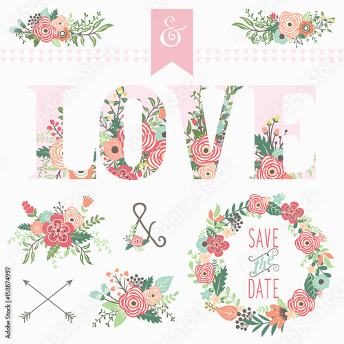 Love Floral Bouquet Elements