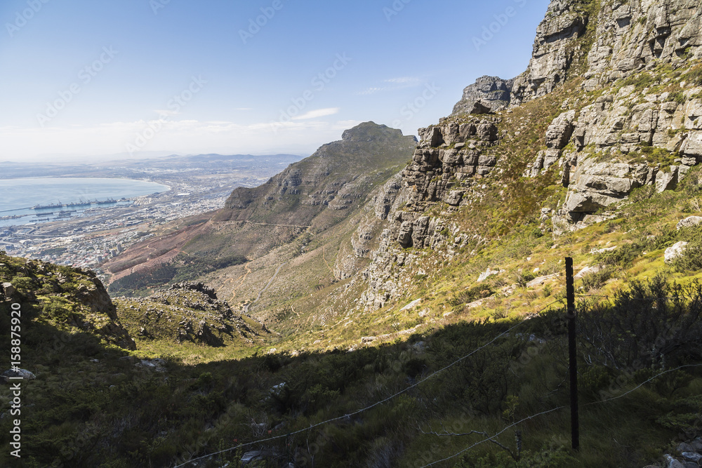 Hiking up the table mountain on hot day in Cape Town