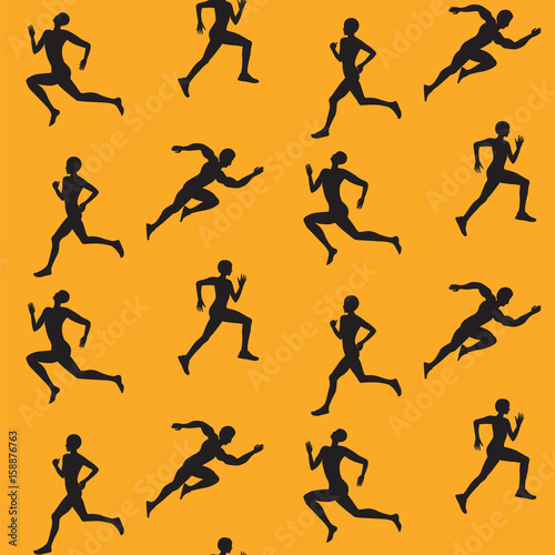 Pattern athletes running silhouette black on a yellow background art creative vector © istorsvetlana