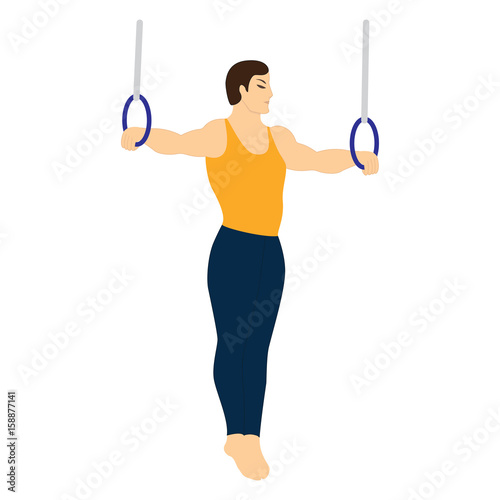 Gymnast exercise on rings isolated on white background art creative vector