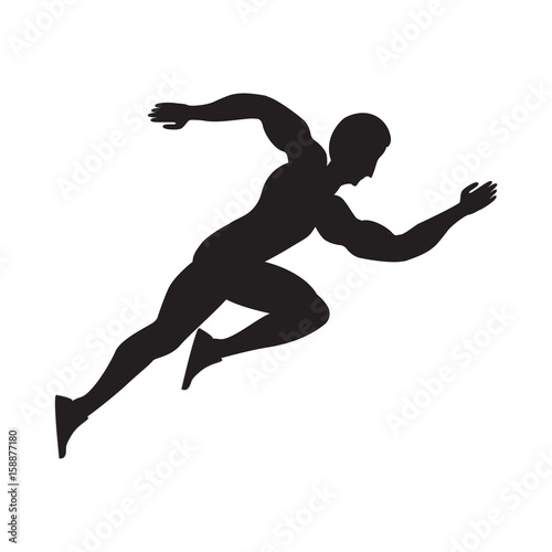 Athlete running silhouette black isolated on white background art creative vector