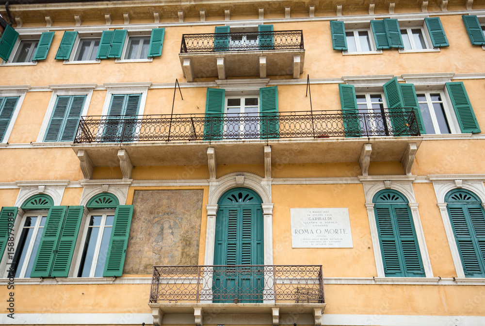 Facade of a building  in the historic city center of Verona. Italy
