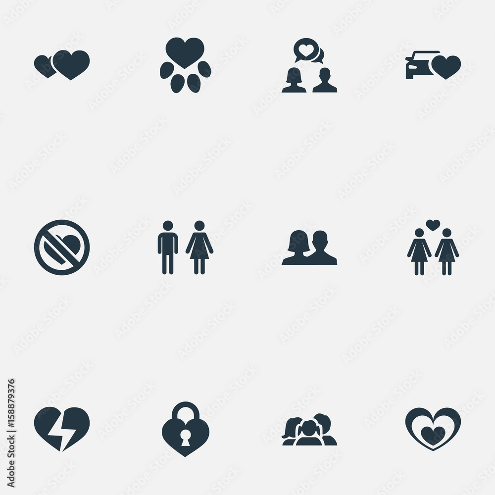 Vector Illustration Set Of Simple Love Icons. Elements Broken Soul