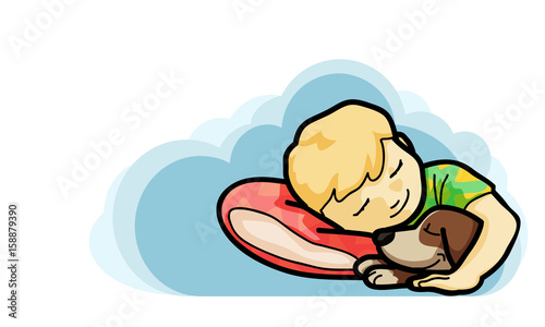 Goodnight and sweetdream ,vector illustration kid sleep with them pet cartoon style.