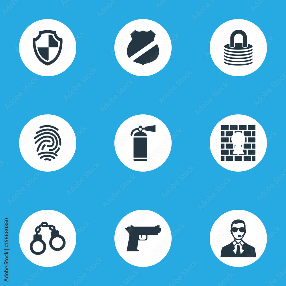 Vector Illustration Set Of Simple Secure Icons. Elements Bodyguard, Guard, Handcuff Synonyms