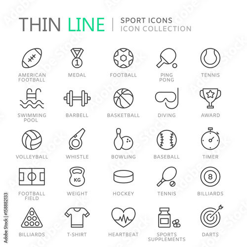 Collection of sport thin line icons