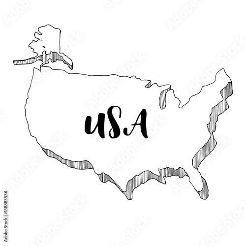 Hand drawn  of USA map, vector  illustration