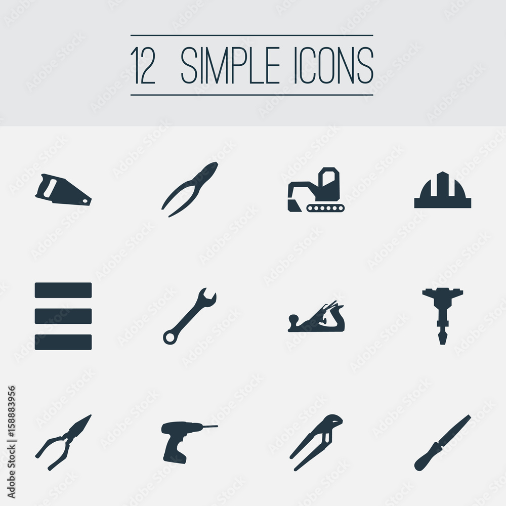 Vector Illustration Set Of Simple Work Icons. Elements Clipping Tool
