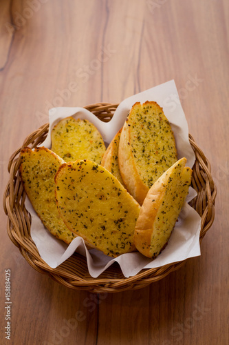 Cheese garlic bread in basket.