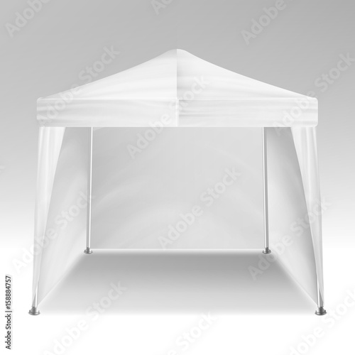 Promotional Tent Vector. Advertising Outdoor Event Trade Show Pop-Up Tent Mobile Advertising Marquee. Mockup, Template. Vector Illustration