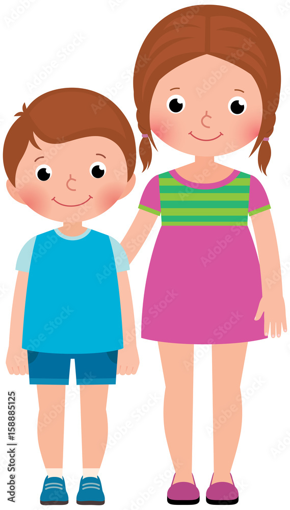 Children brother and sister stand in full length vector cartoon illustration Children brother and sister stand in full length vector cartoon illustration