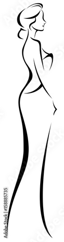 Linear silhouette of woman in elegant wedding or cocktail dress