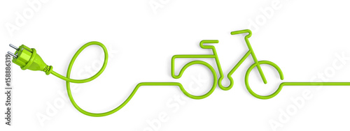 Green power plug bent in a bicycle shape