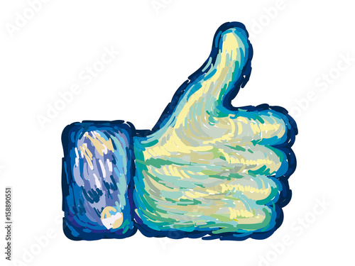 Thumb uo vector icon. Van Gogh style