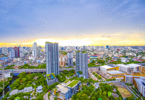 city of bangkok and blue sky with clouds in the evening