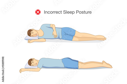 Incorrect posture while sleeping. Illustration about healthy lifestyle.