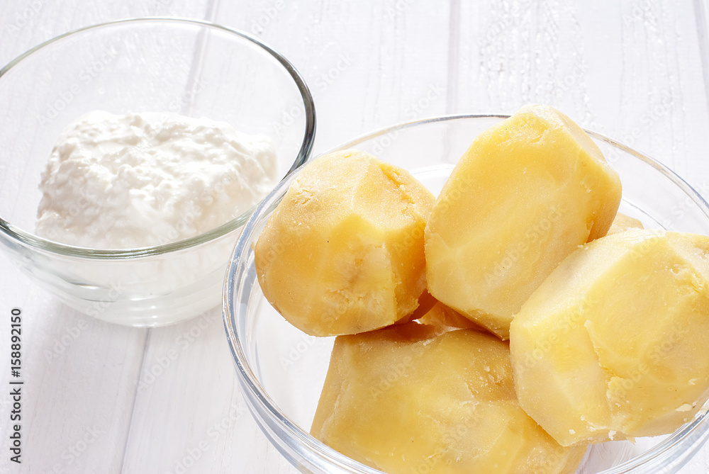Baked Peeled Potatoes and Ingredients Baked Peeled Potatoes and Ingredients