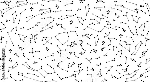 Raster illustration. Seamless pattern for decoration, design. Astronomy different constellations  on a white background. Zodiac sign of the bright stars. Glowing lines and points. Star chart, map