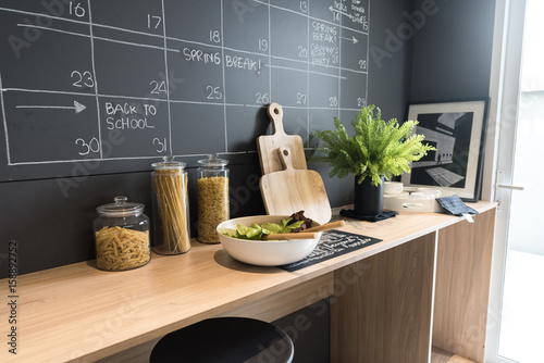 Close up shot on the vegetable salad with calendar in the kitchen