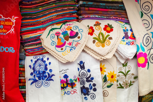 The typical andean fabrics sold on the handicrafts market of Ecuador