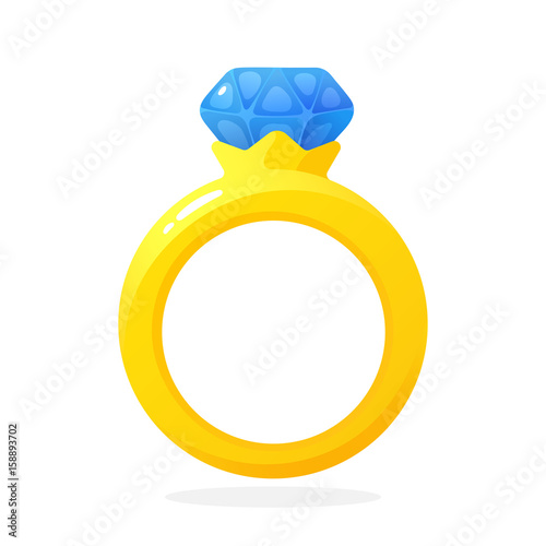 Vector illustration in flat style. Engagement gold ring with a diamond. Decoration for greeting cards, prints for clothes, infographics