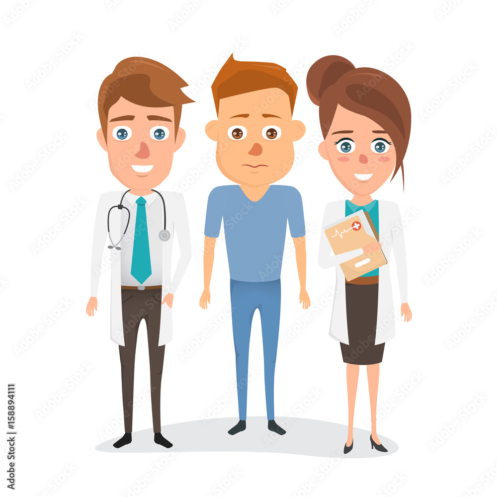 Doctor with patient character at hospital. illustration vector of cartoon design.