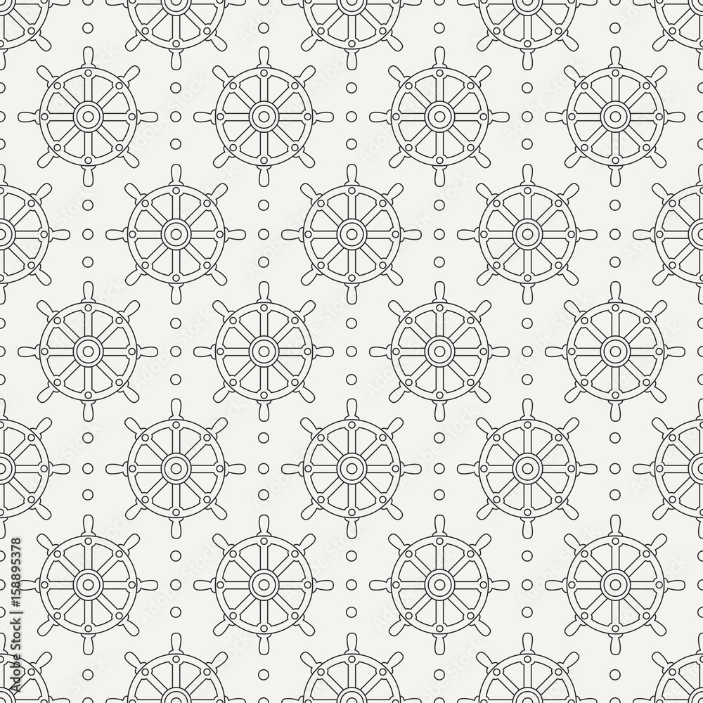 Geometric nautical seamless background pattern with steering wheel. Vector illustration texture for design, wallpaper. Line pattern. Wrapping paper. Scrapbook. Tiling. Graphic texture. Geometric nautical seamless background pattern with steering wheel. Vector illustration texture for design, wallpaper. Line pattern. Wrapping paper. Scrapbook. Tiling. Graphic texture.