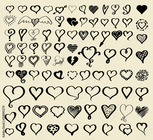 Doodle sketch hearts collection. photo