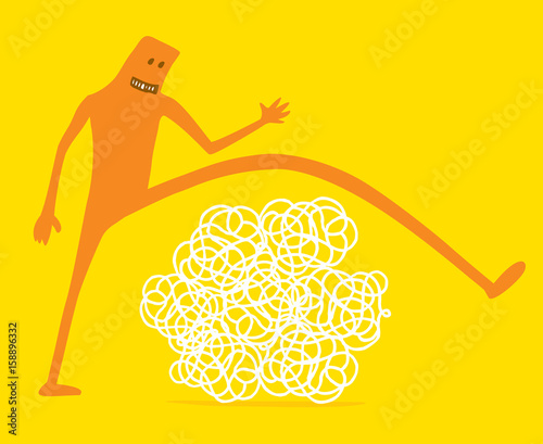 Funny doodle character avoiding trouble or mess