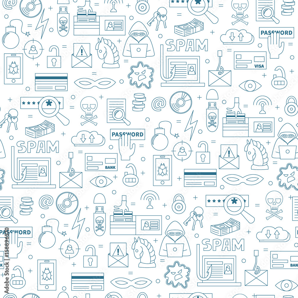 Hacking and cyber crimes icons vector seamless pattern Hacking and cyber crimes icons vector seamless pattern