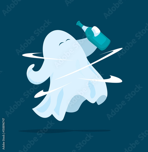 Funny drunk ghost holding a bottle