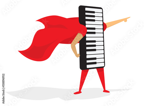 Piano keyboard super hero with cape