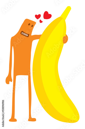 Funny character in love with a banana