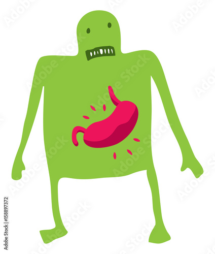 Funny cartoon man with stomach ache