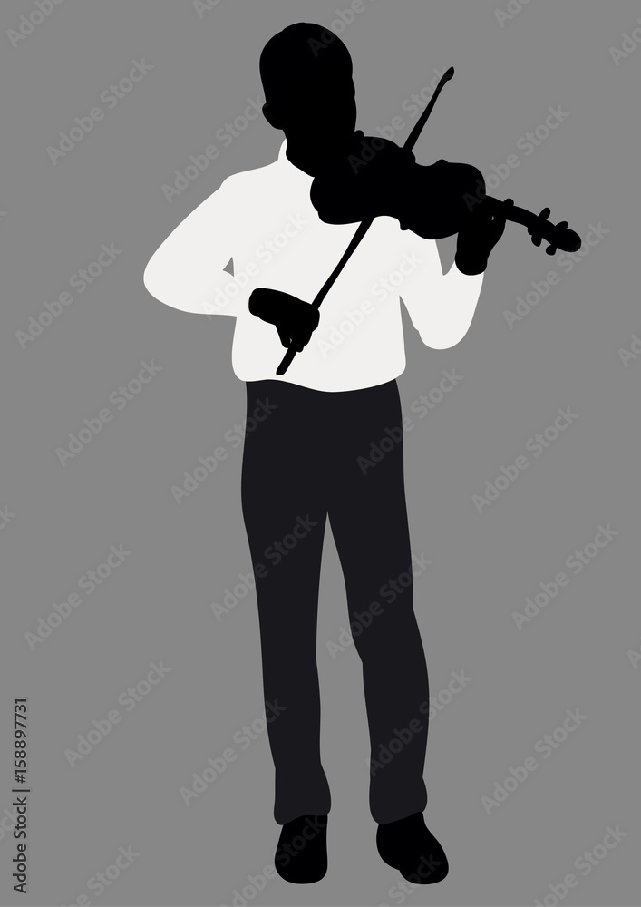 Fototapeta premium Vector, isolated on gray background silhouette man playing the violin