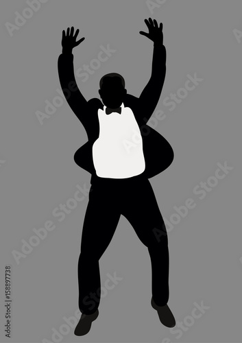 Vector, isolated on gray background silhouette of a man in a suit is jumping © zolotons