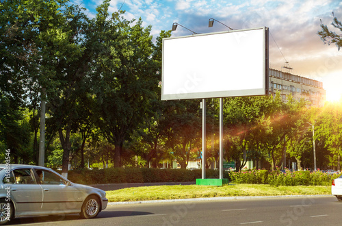 Billboard canvas mock up in city background beautiful sunshine