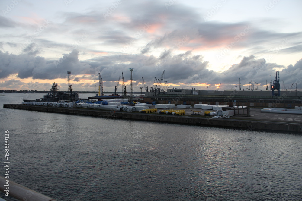early Morning at the Rostock port in Germany.