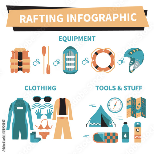 Rafting infographic elements. 