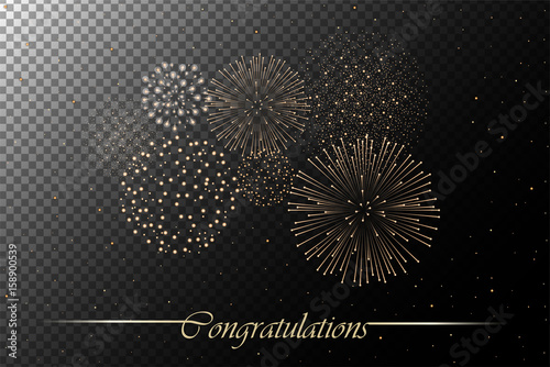 Firework show isolated on transparent background. Independence day concept. Congratulations background. Vector illustration