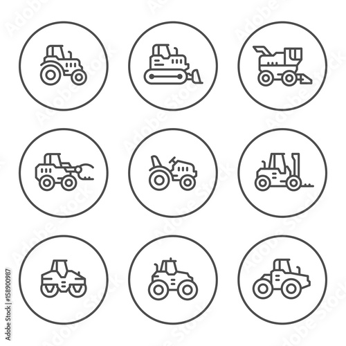 Set round line icons of tractors