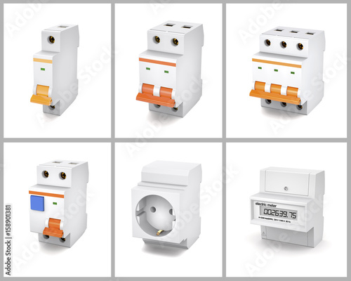 Set of automatic electrical components (3d illustration).