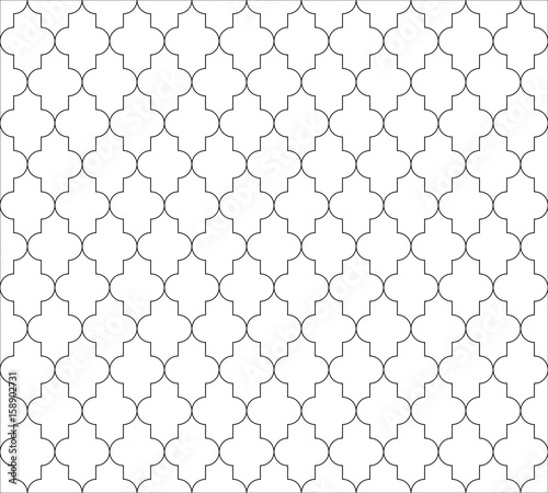 Moroccan islamic seamless pattern background in black and white. Vintage and retro abstract ornamental design. Simple flat vector illustration.