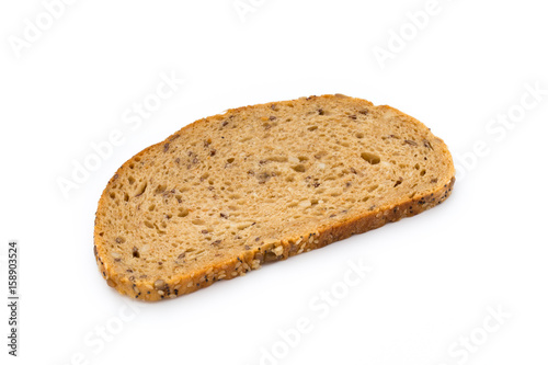 Rye bread slice isolated on white background.