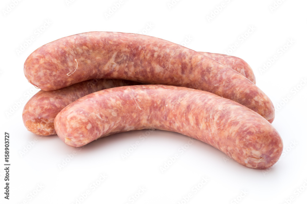 Raw sausage with parsley leaf isolated on white background. Raw sausage with parsley leaf isolated on white background.
