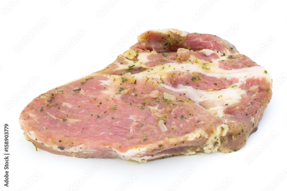 Pork chop, marinated. Isolated on the white background. Pork chop, marinated. Isolated on the white background.