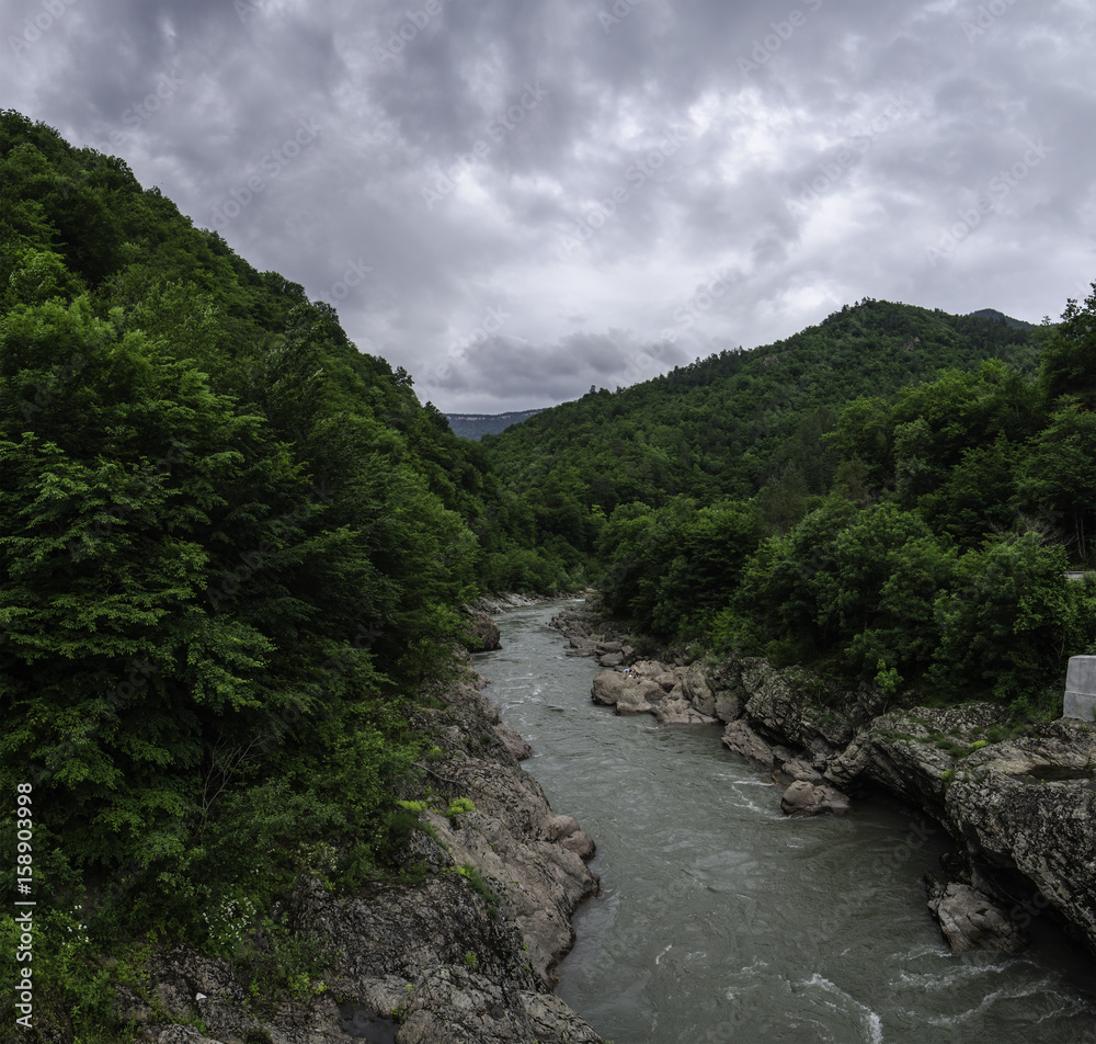 Caucasus Adygea White mountain rock river cloudy landscape wallpaper. Region Krasnodar 23