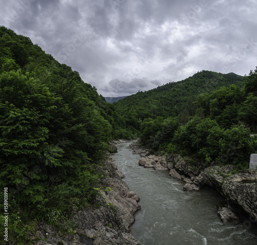 Caucasus Adygea White mountain rock river cloudy landscape wallpaper. Region Krasnodar 23 © Boris